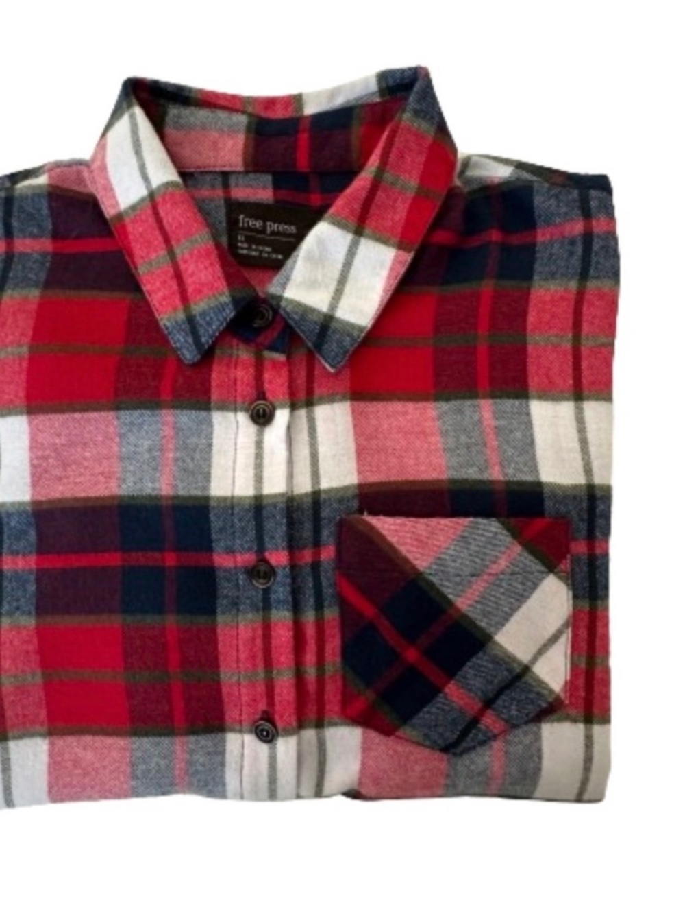free press Man's XS Red/Black/White Squares Plaid Sleeved Button Up Shirt Top
